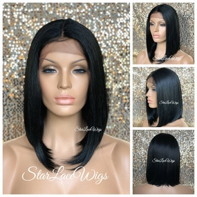 Long Lace Front Bob Wig Straight Black Brown Middle Part - Carmen