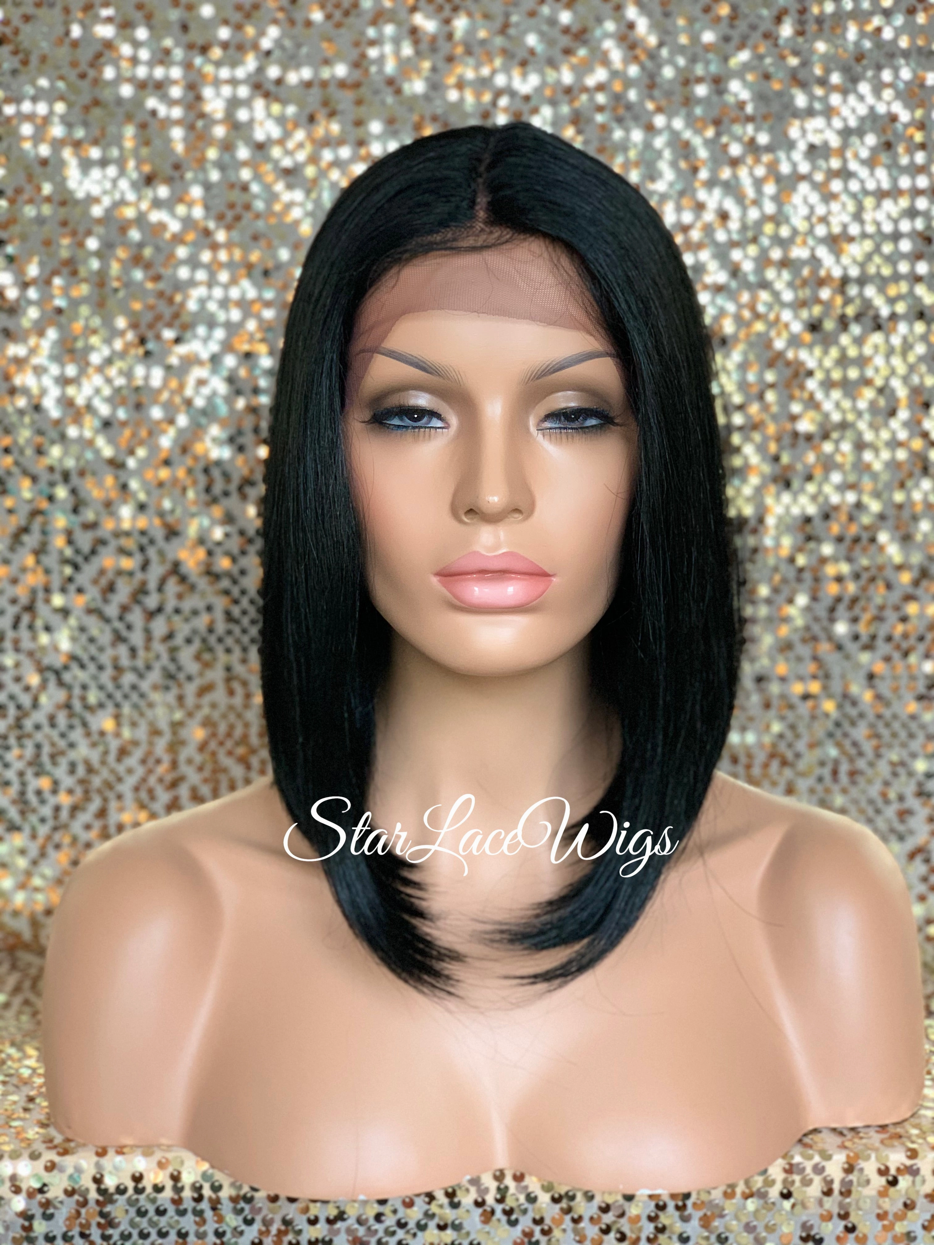 Long Lace Front Bob Wig Straight Black Brown Middle Part - Carmen