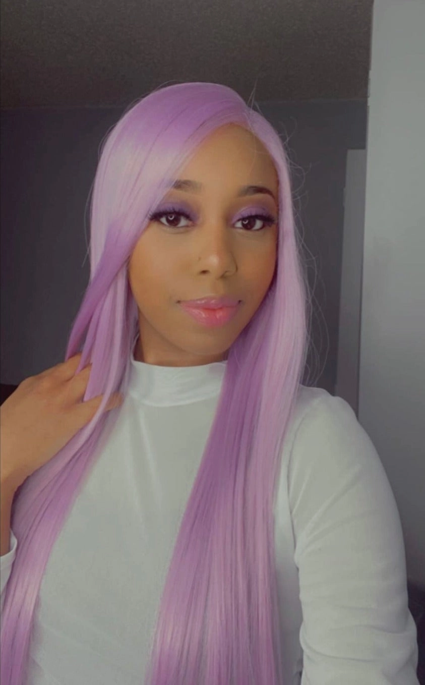 Long Pastel Purple Straight Lace Front Wig Center Part - Sundra