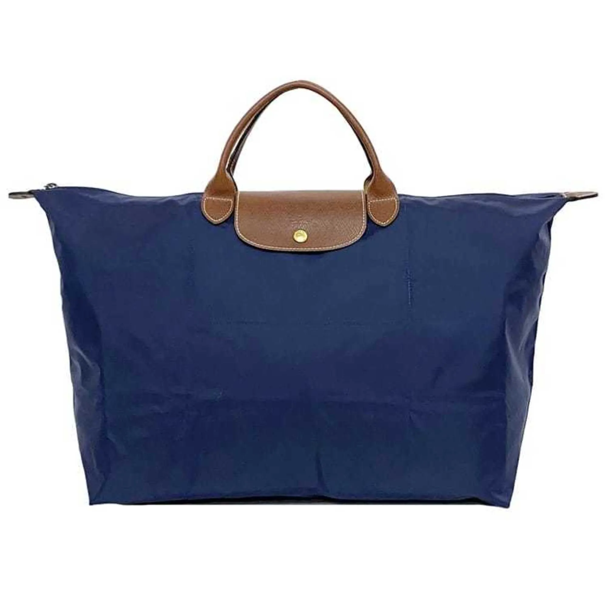 Longchamp Navy Nylon Leather Handbag Tote Bag (Pre-Owned)