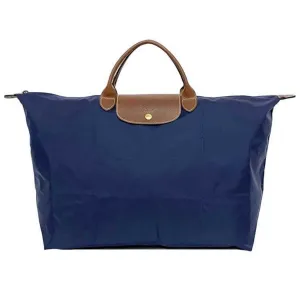 Longchamp Navy Nylon Leather Handbag Tote Bag (Pre-Owned)