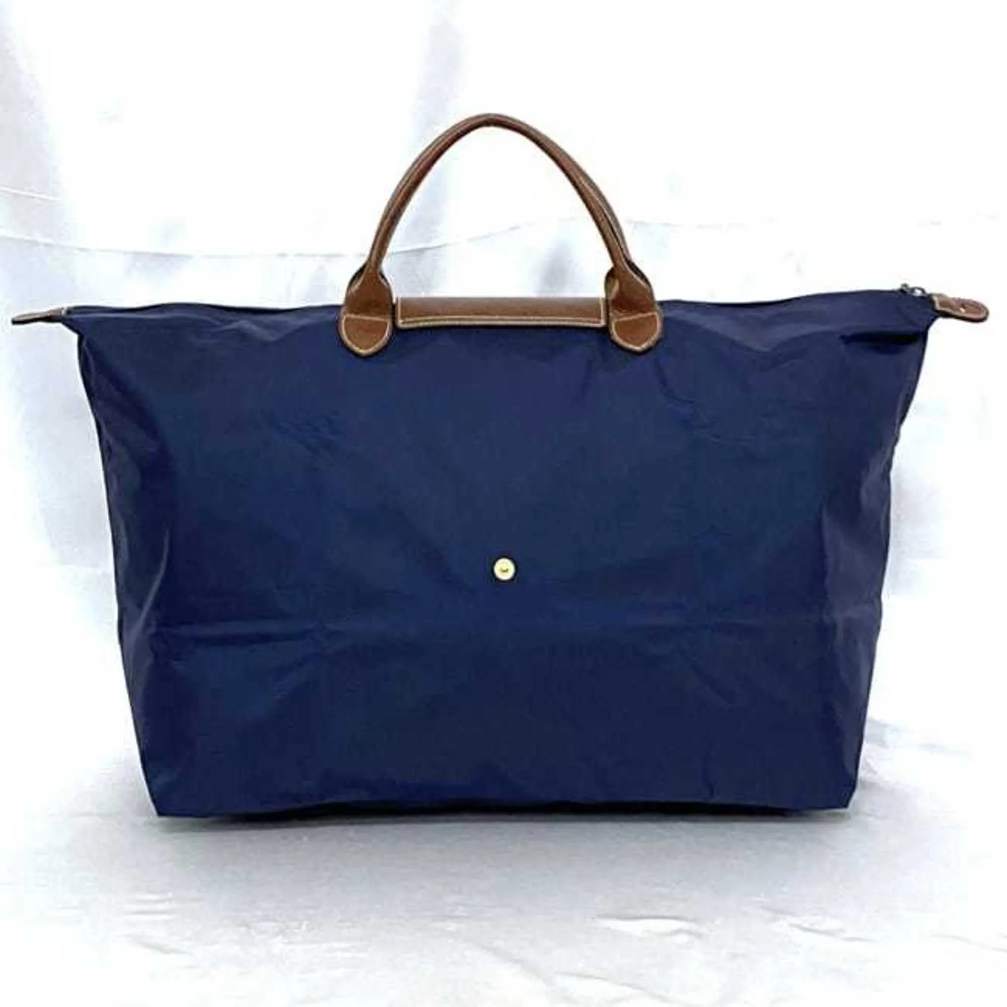 Longchamp Navy Nylon Leather Handbag Tote Bag (Pre-Owned)