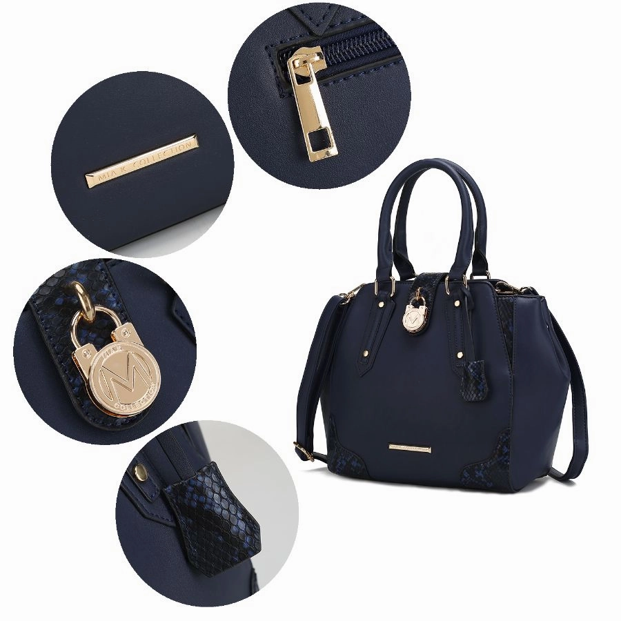 Lorena Snake embossed Vegan Leather Womens Satchel Bag