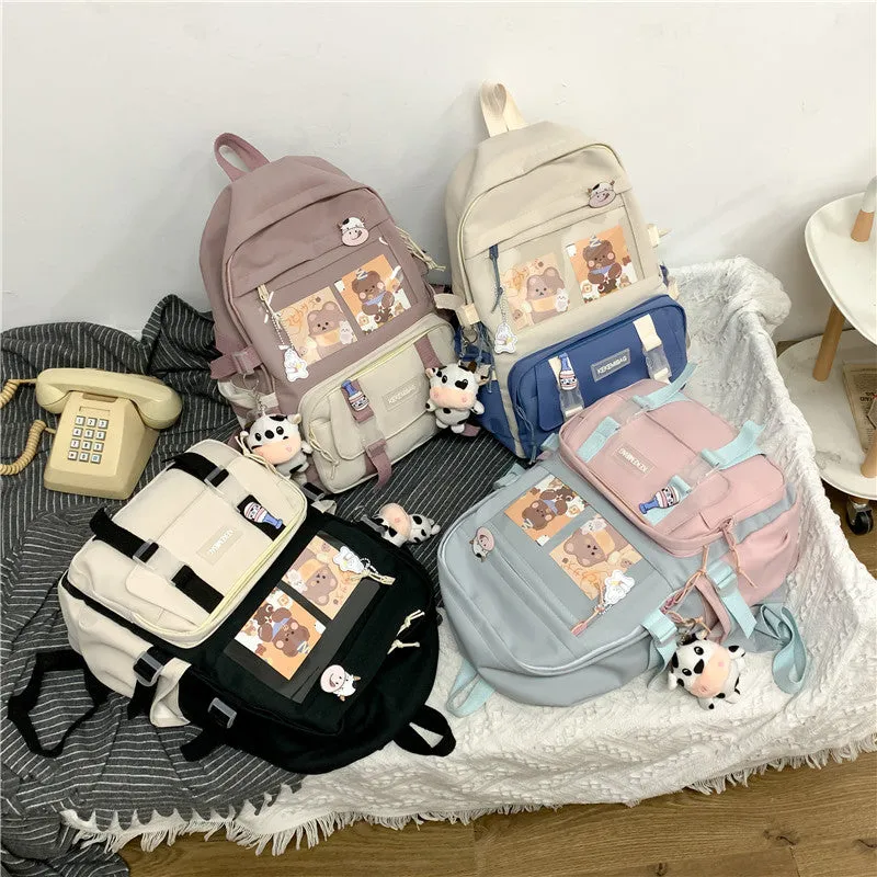 Lovely Pastel Rucksack With Kawaii Pin And Cute Accessories