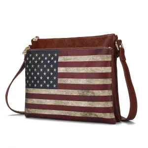 Madeline Printed Flag Vegan Leather Womens Crossbody Bag