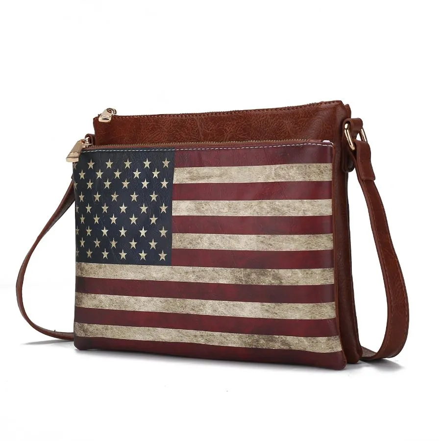 Madeline Printed Flag Vegan Leather Womens Crossbody Bag