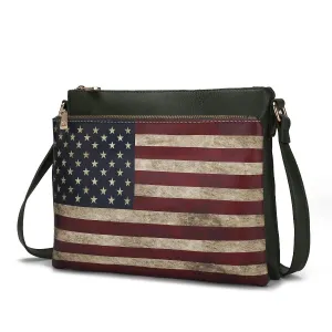 Madeline Printed Flag Vegan Leather Womens Crossbody Bag