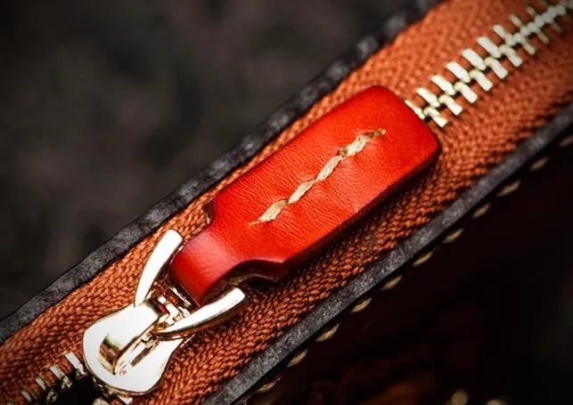 Mahkla Leather Brown Small Biker Wallet Mens Cool billfold Chain Wallet Trucker Wallet with Chain