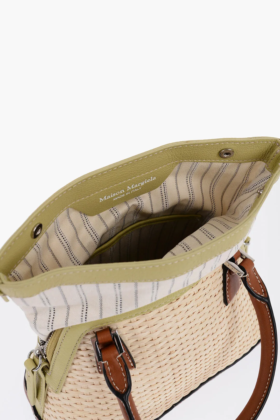 Maison Margiela Mm11 Woven Rafia Bag With Contrasting Detail