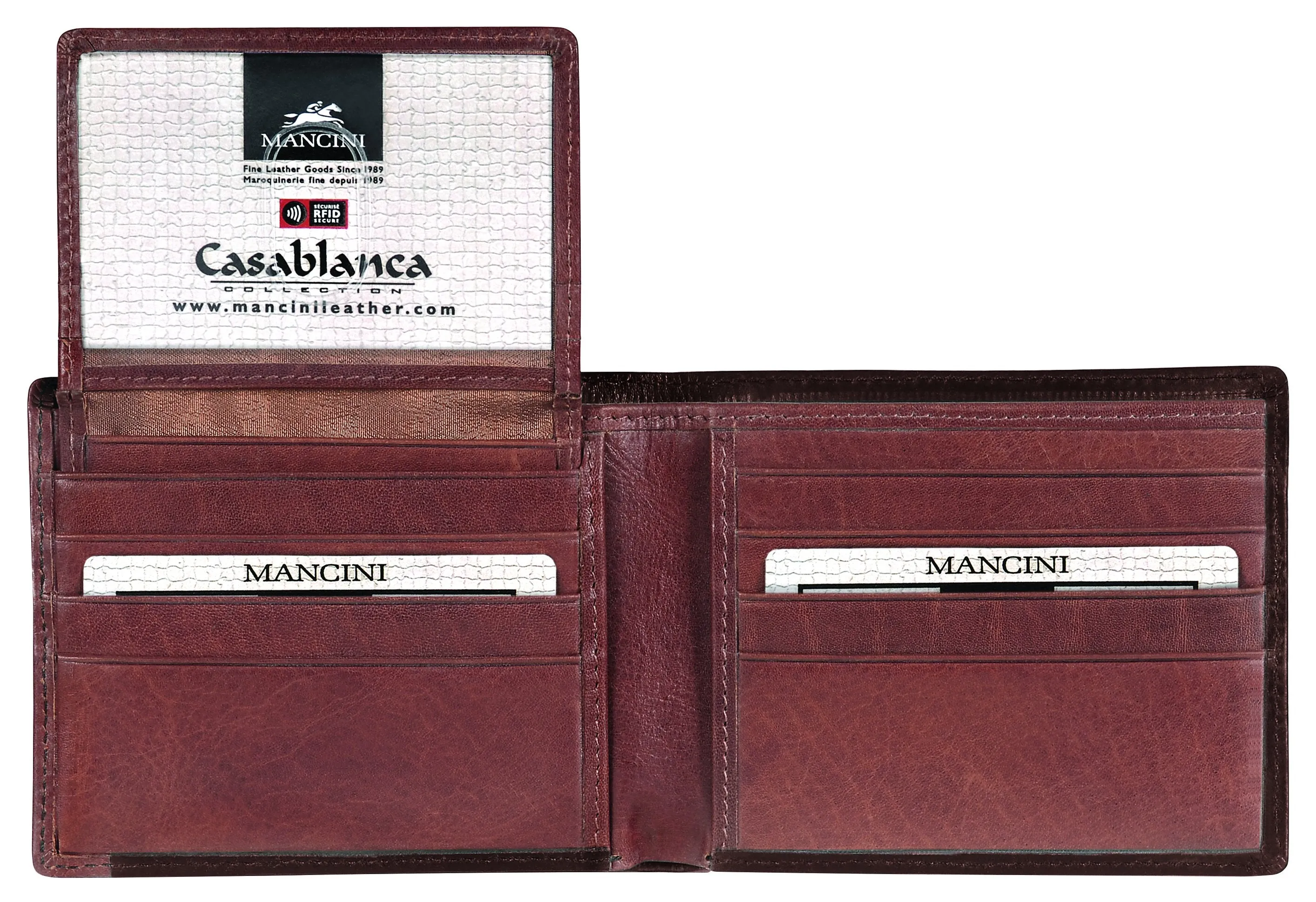 Mancini CASABLANCA Collection Mens Billfold with Removable Passcase (RFID Secure)