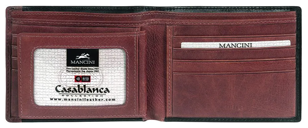Mancini CASABLANCA Collection Mens Billfold with Removable Passcase (RFID Secure)