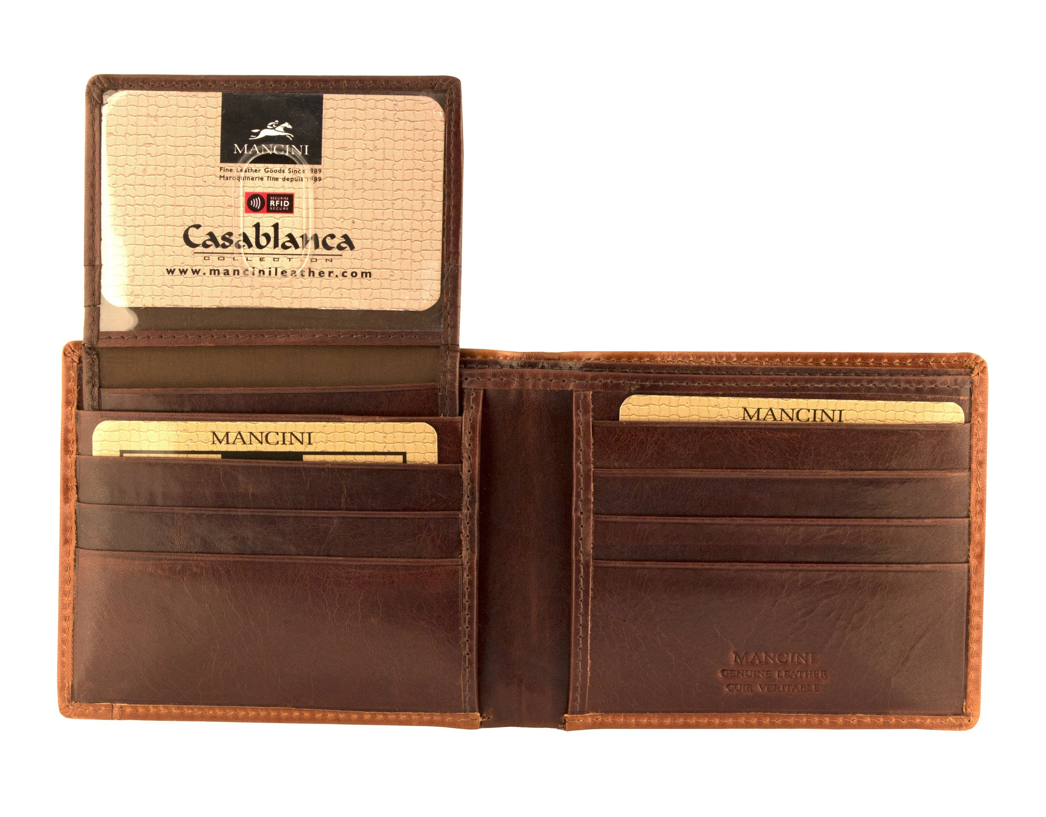 Mancini CASABLANCA Collection Mens Billfold with Removable Passcase (RFID Secure)