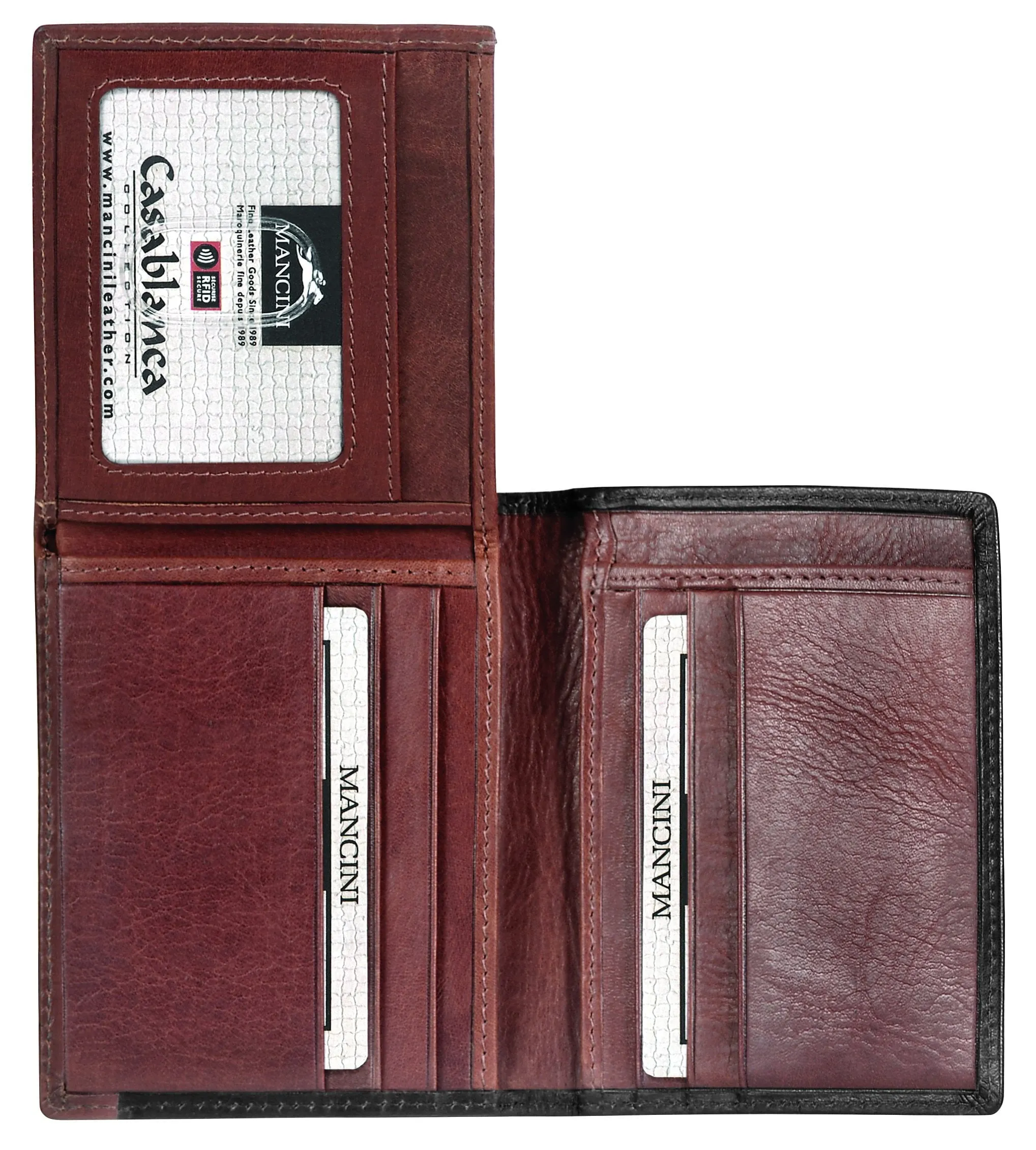 Mancini CASABLANCA Collection Mens Unique Vertical Wing Wallet (RFID Secure)