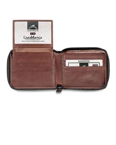 Mancini CASABLANCA Collection Mens Zippered Wallet with Removable Passcase (RFID Secure)