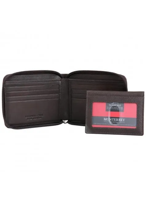 Mancini MONTERREY Mens Zippered Wallet With Removable Passcase