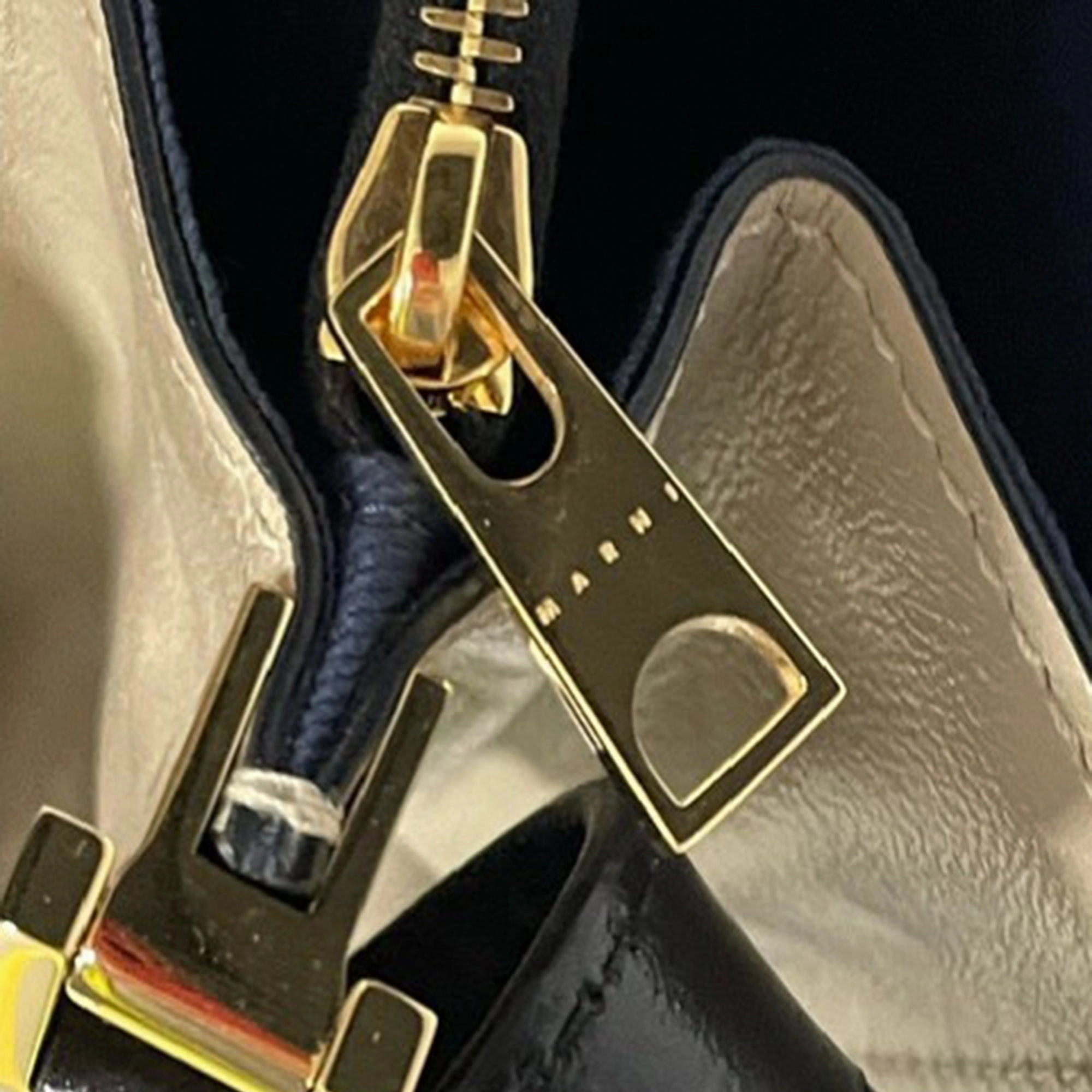 Marni Trunk Mini Color-Block Shoulder Bag in Beige Leather