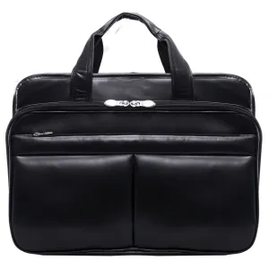 McKlein USA Walton 17" Leather Expandable Double Compartment Laptop Briefcase w/ Removable Sleeve
