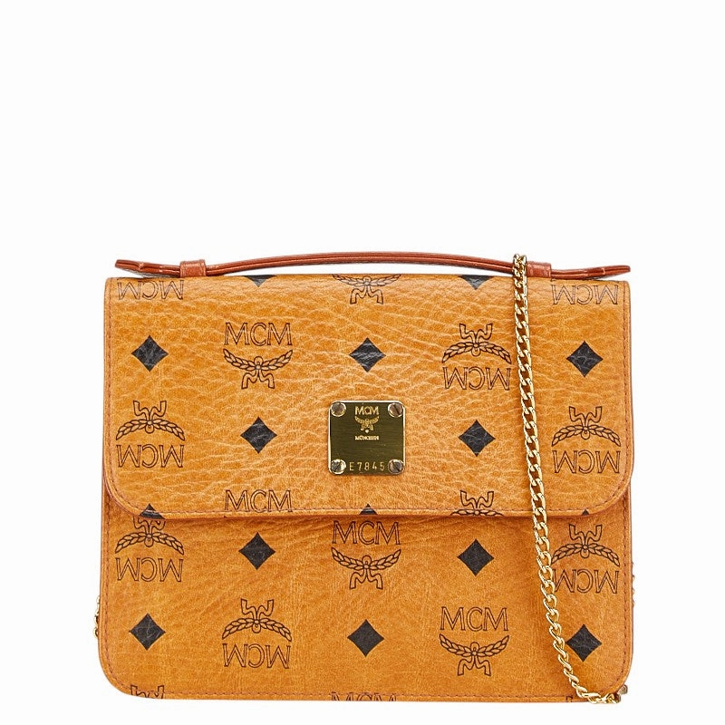 MCM Visetos Logo Chain 2WAY Handbag Brown