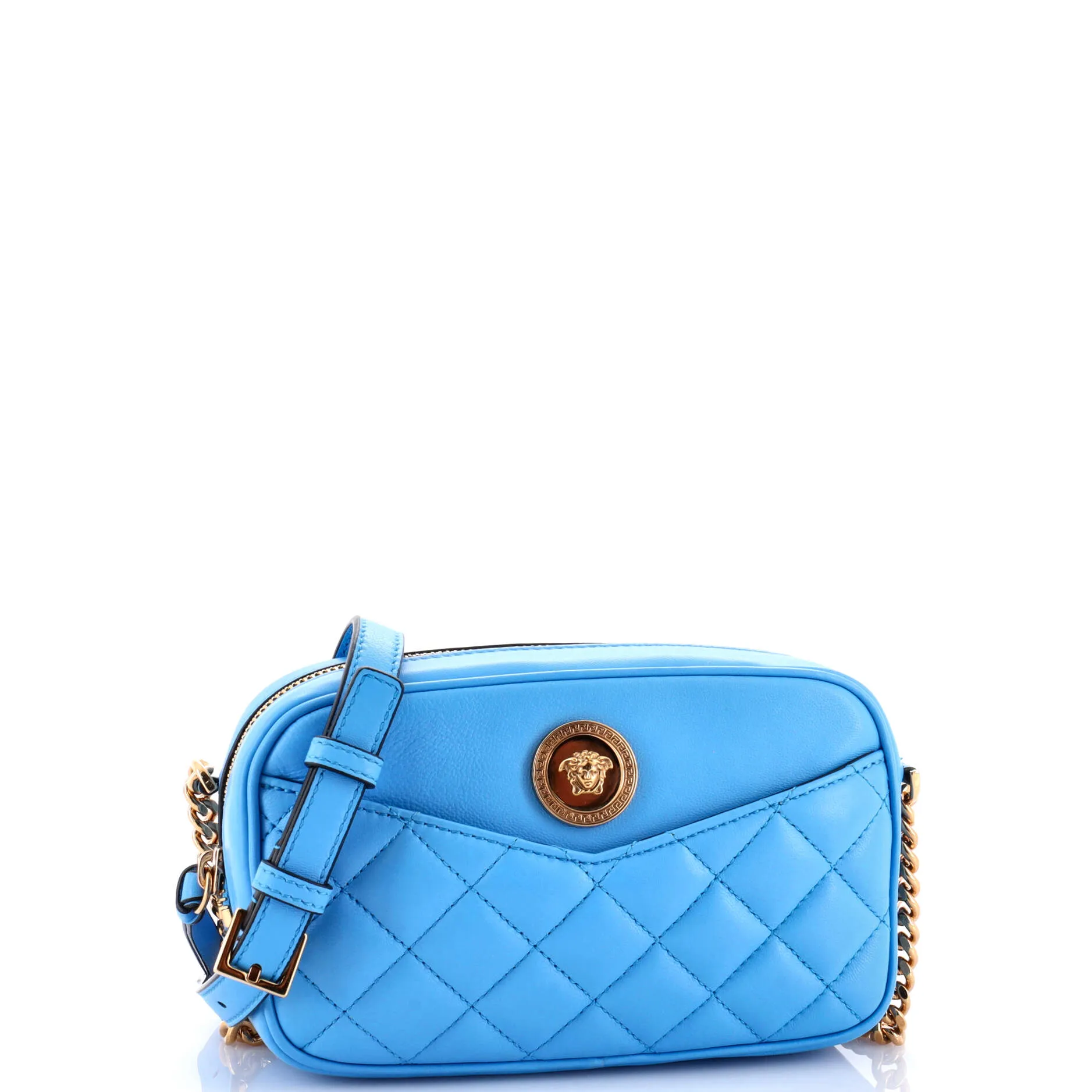 Medusa Icon Front Slip Pocket Camera Bag Quilted Leather Small