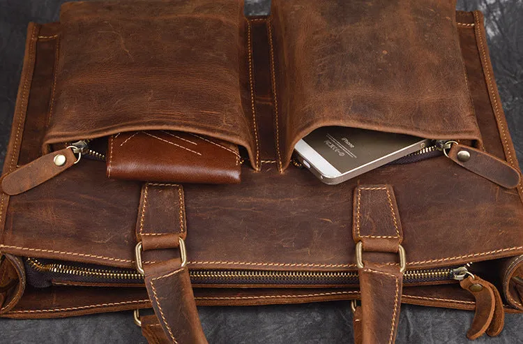 Men Leather Briefcase Bag Vintage Handbag Shoulder Bag For Men