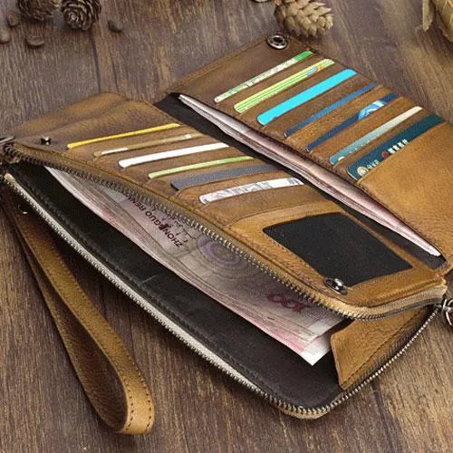 Mens Keyring Wallet Cool Biker Chain Wallet Keyring Wallet Leather Wristlet Clutch Wallet