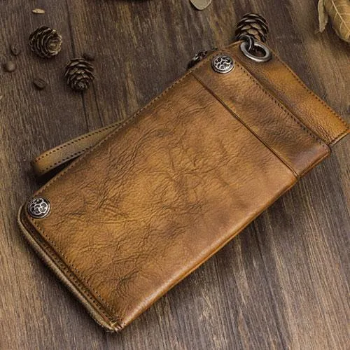 Mens Keyring Wallet Cool Biker Chain Wallet Keyring Wallet Leather Wristlet Clutch Wallet
