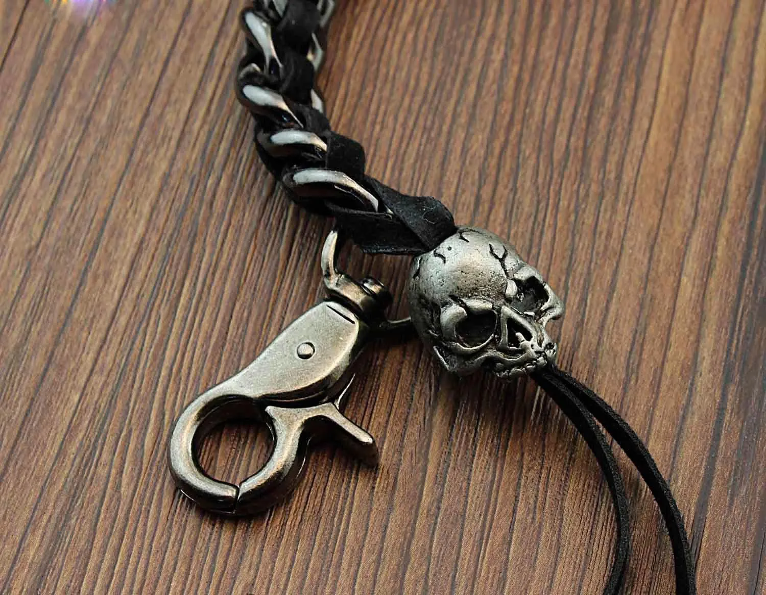 Metal Skull Leather Braided Long Wallet Chain Cool Punk Rock Biker Trucker Wallet Chain Trucker Wallet Chain for Men