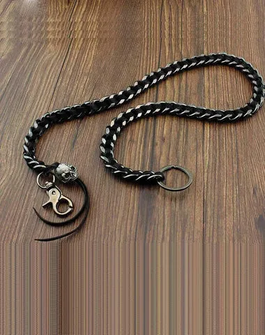 Metal Skull Leather Braided Long Wallet Chain Cool Punk Rock Biker Trucker Wallet Chain Trucker Wallet Chain for Men