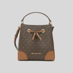 MICHAEL KORS Mercer Signature Small Drawstring Bucket Bag Brown 35F2GM9M1B