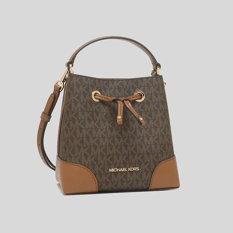 MICHAEL KORS Mercer Signature Small Drawstring Bucket Bag Brown 35F2GM9M1B