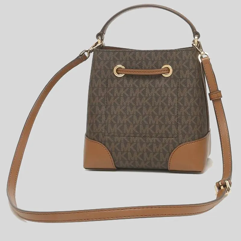 MICHAEL KORS Mercer Signature Small Drawstring Bucket Bag Brown 35F2GM9M1B