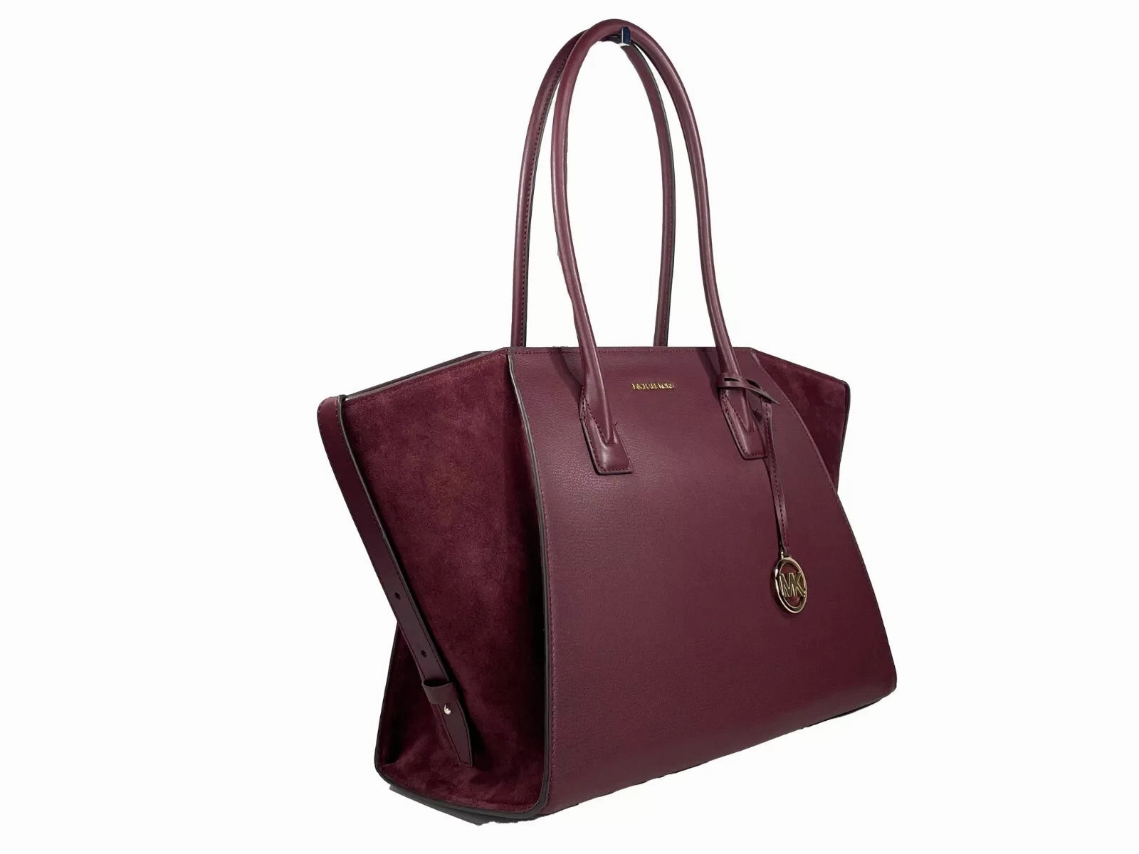Michael Kors Avril XL Suede Leather Top Zip Satchel Bag Oxblood Women's