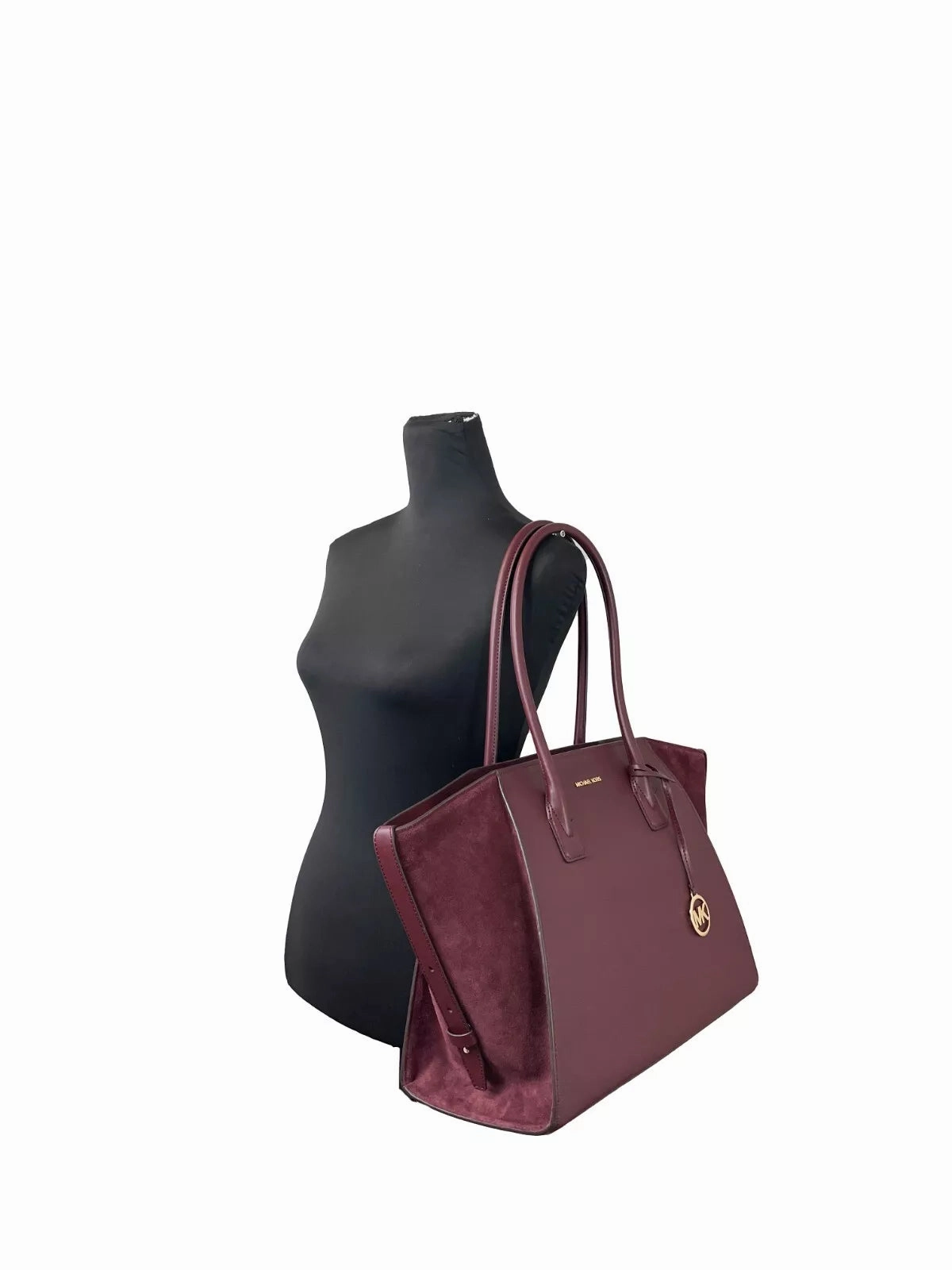 Michael Kors Avril XL Suede Leather Top Zip Satchel Bag Oxblood Women's