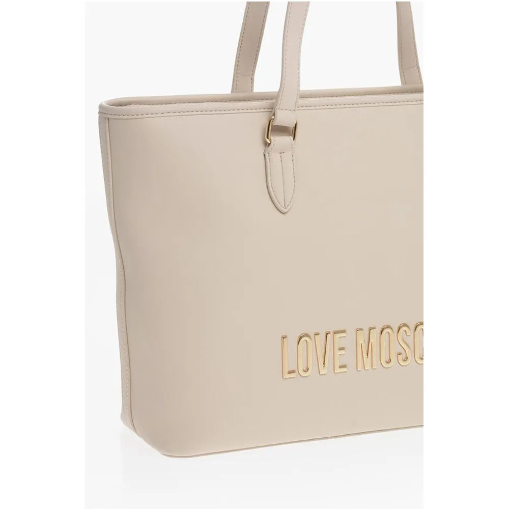 Moschino LOVE Faux Leather Tote Bag with Golden Embossed Maxi Women's Logo