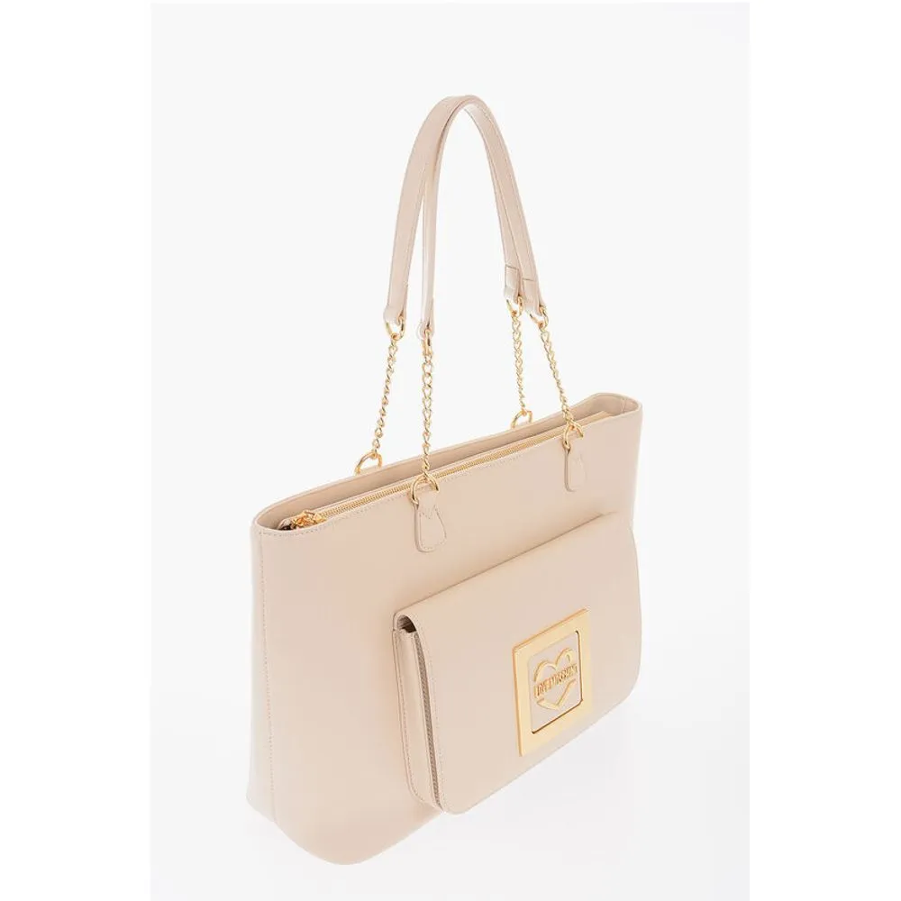 Moschino LOVE Faux Leather Tote Bag with Golden Women's Details