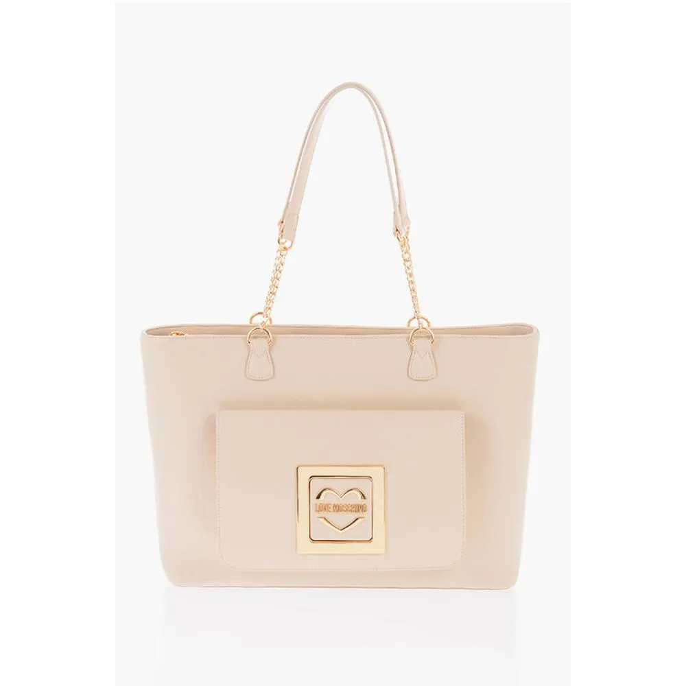 Moschino LOVE Faux Leather Tote Bag with Golden Women's Details