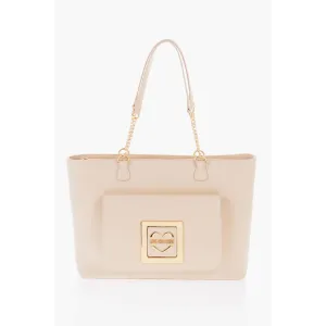 Moschino LOVE Faux Leather Tote Bag with Golden Women's Details