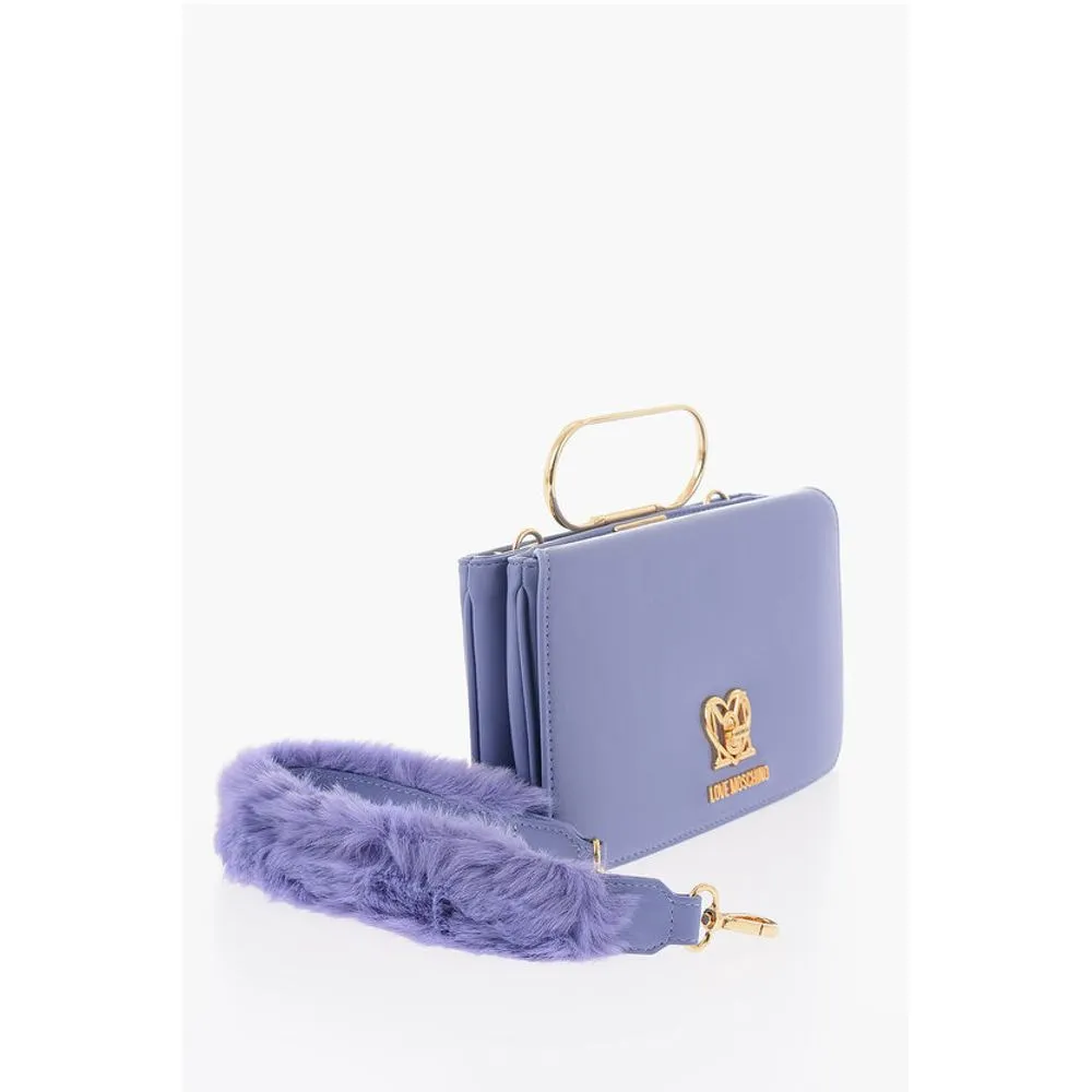 Moschino LOVE Solid Color Handbag with Removable Faux Fur Women's Handle