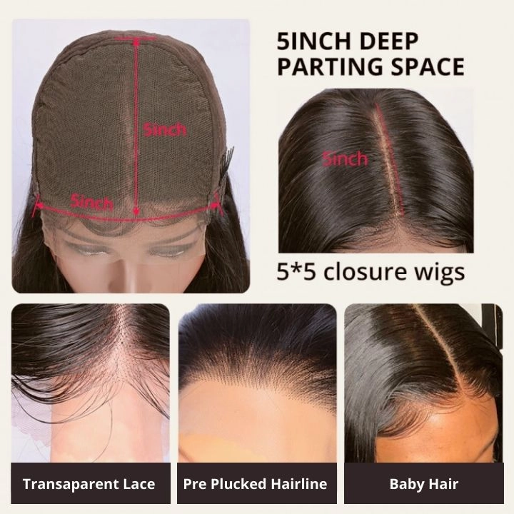 Natural Black Curly 5x5 HD Lace Closure Wig Pre Plucked Long Transparent Lace Human Hair Wigs
