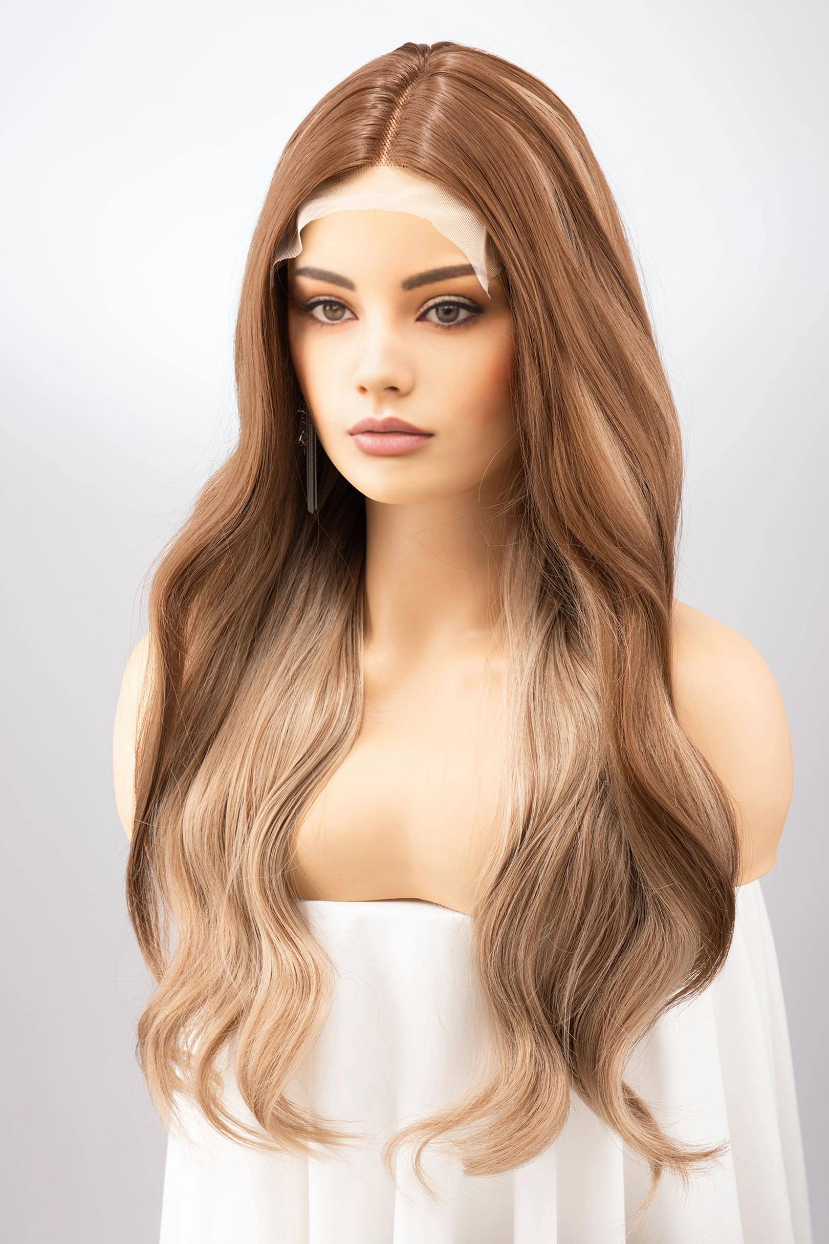Natural Brown Brunette with Ash Blonde Highlights Wavy Lace Wig Aspen