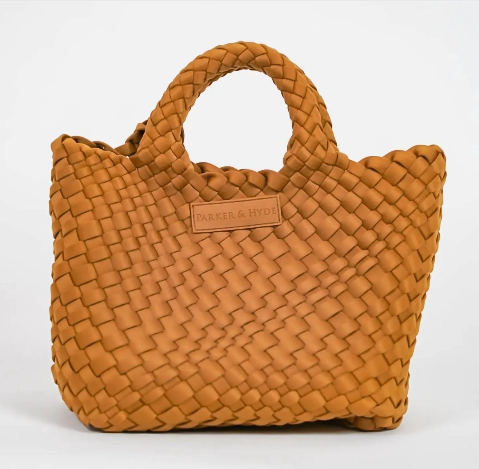 Neoprene Woven Handbag In Camel
