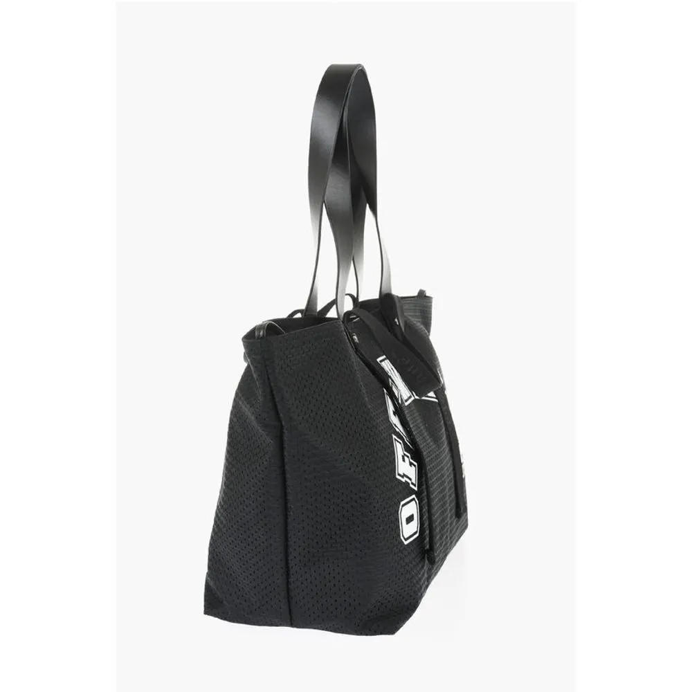 Off- Perforated Fabric Tote bag with Leather Women's Details