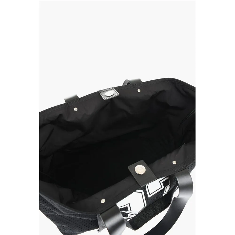 Off- Perforated Fabric Tote bag with Leather Women's Details
