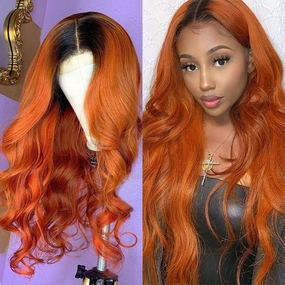Ombre Ginger Color Body Wave Real 134  Lace Frontal Wig Human Hair