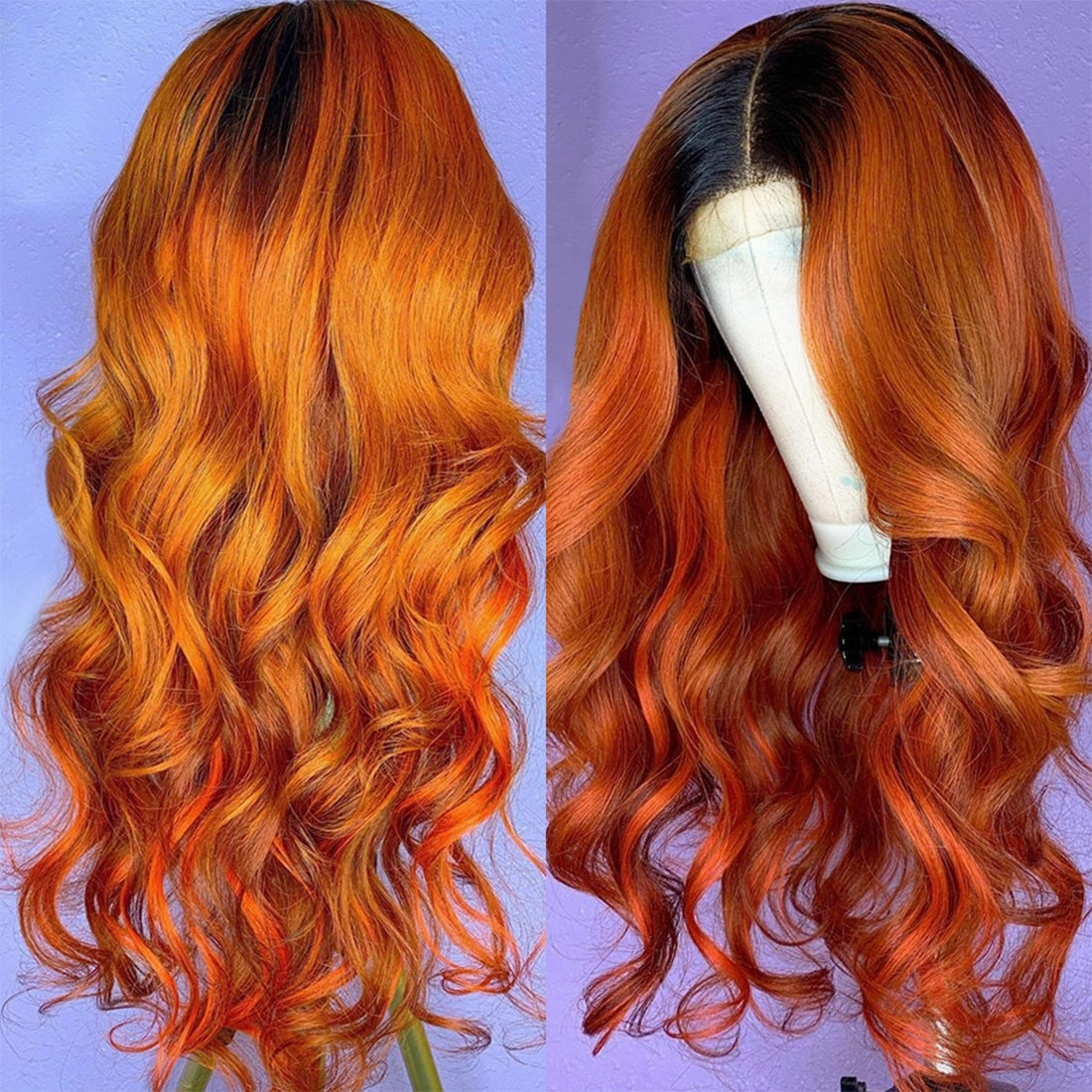 Ombre Ginger Color Body Wave Real 134  Lace Frontal Wig Human Hair