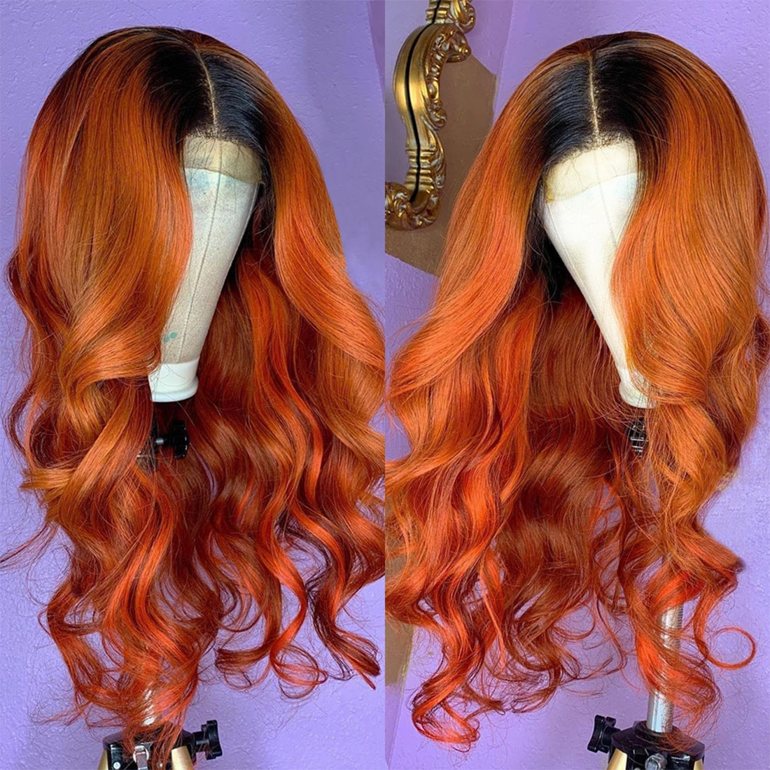 Ombre Ginger Color Body Wave Real 134  Lace Frontal Wig Human Hair