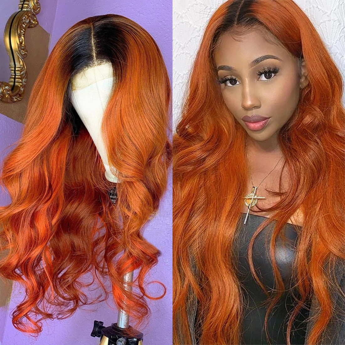 Ombre Ginger Color Body Wave Real 134  Lace Frontal Wig Human Hair