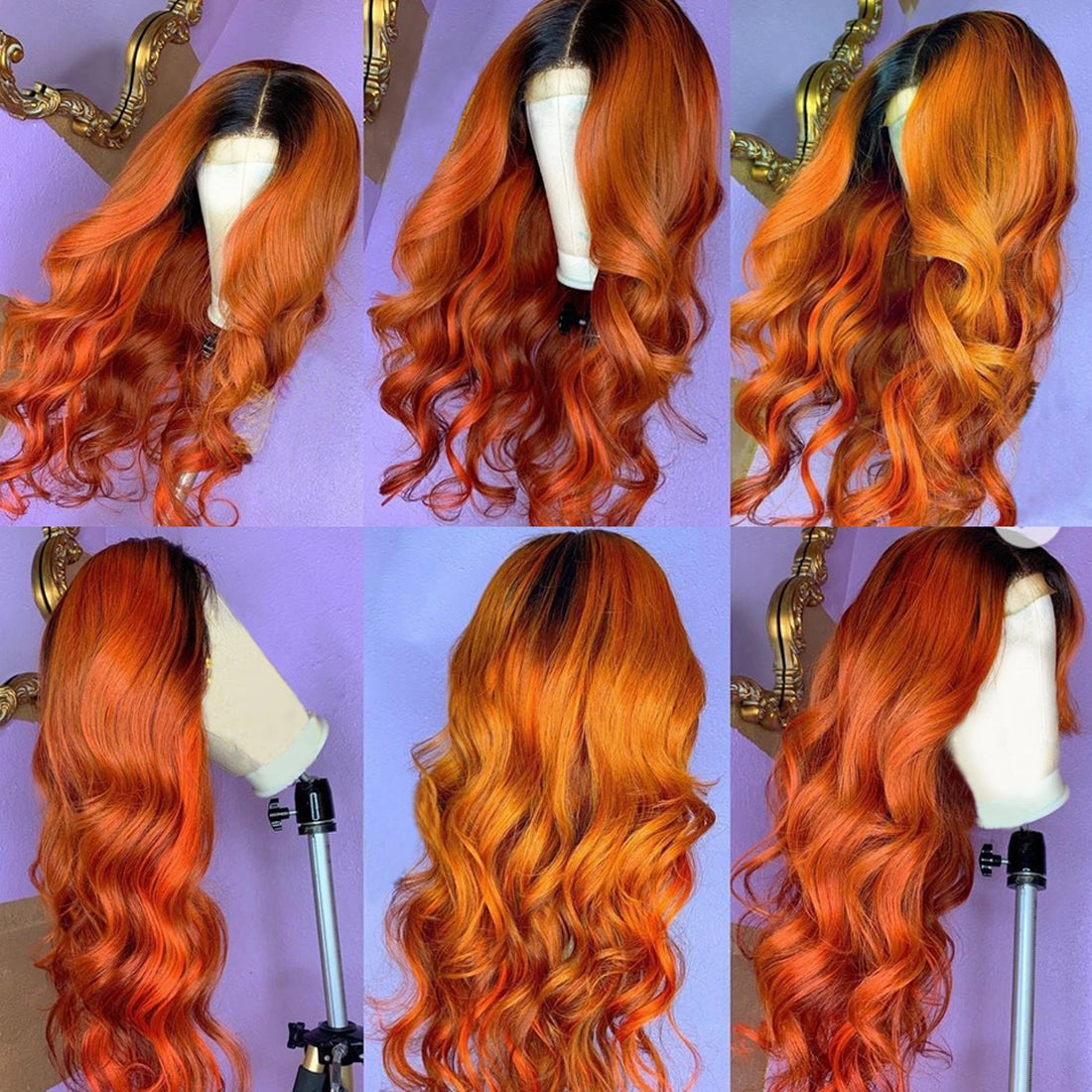 Ombre Ginger Color Body Wave Real 134  Lace Frontal Wig Human Hair