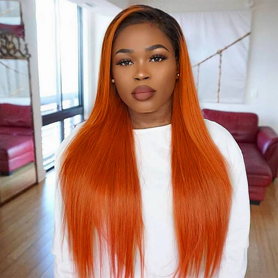 Ombre Ginger Color Straight 13x4 Lace Frontal Wig Human Hair