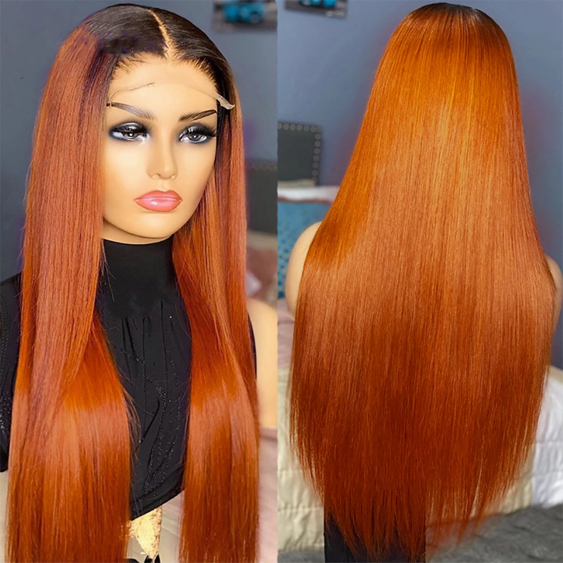 Ombre Ginger Color Straight 13x4 Lace Frontal Wig Human Hair
